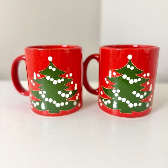 Set of 2 - Vintage Waechtersbach West Germany Christmas Tree Mugs - Picture 1 of 8